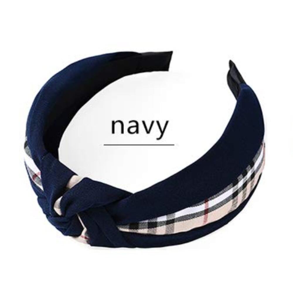 LUXE Navy Top Knot Silk Headband with Nova Check Plaid detail (LHXX006)